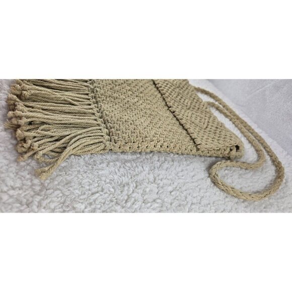 VTG Macrame Ivory Crossbody Handbag Purse Crochet Fringe Hippie Boho Zipper - Picture 4 of 10